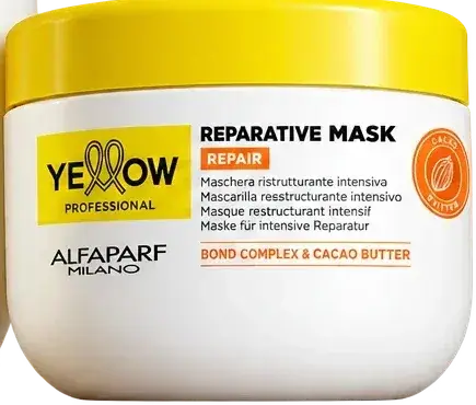 Pote blanco con tapa amarilla de Yellow Repair, máscara reparadora