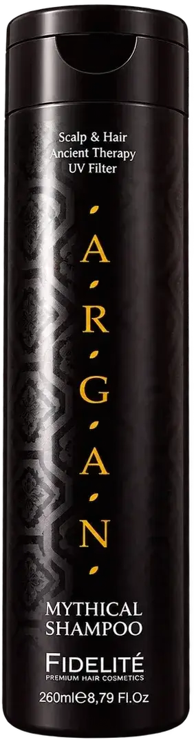 Frasco negro de Fidelité Argán Mythical Shampoo de 260 ml