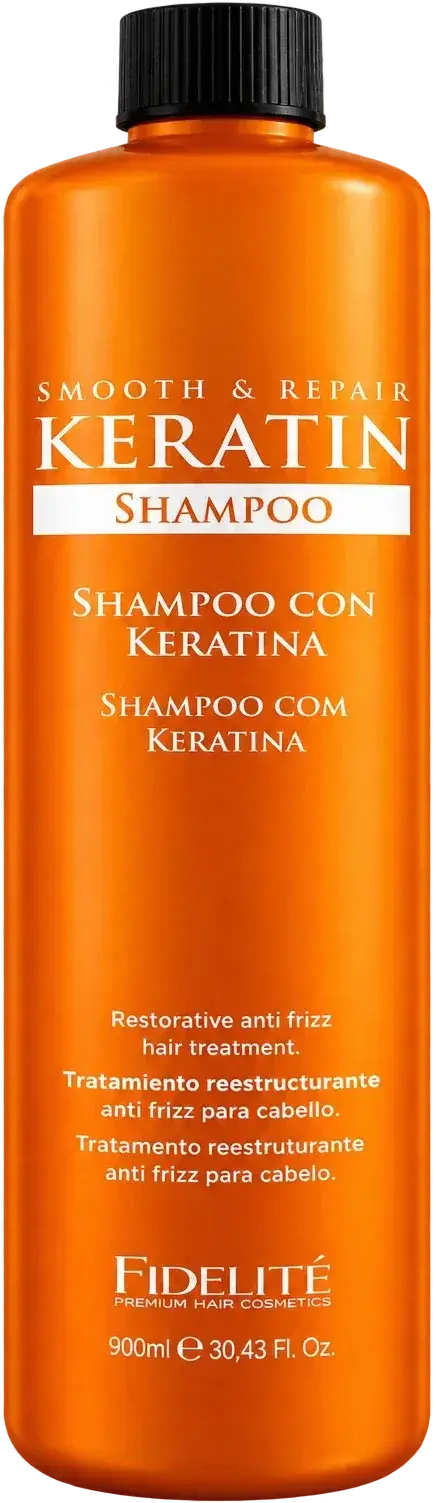 Frasco naranja de Fidelité Keratin Shampoo de 900 ml