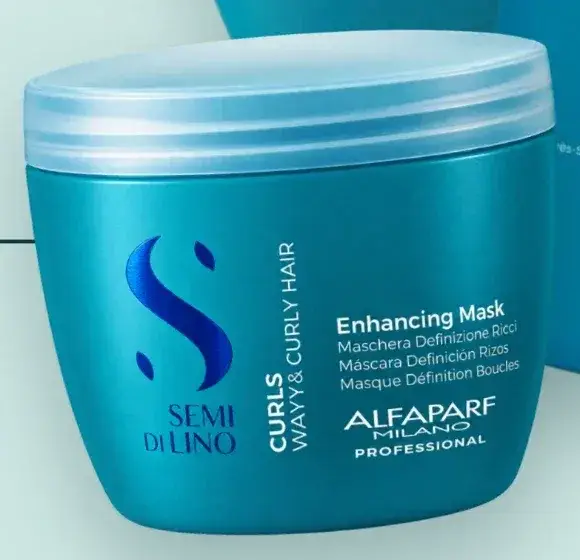 Pote turquesa de Semi di Lino Curls Enhancing Mask