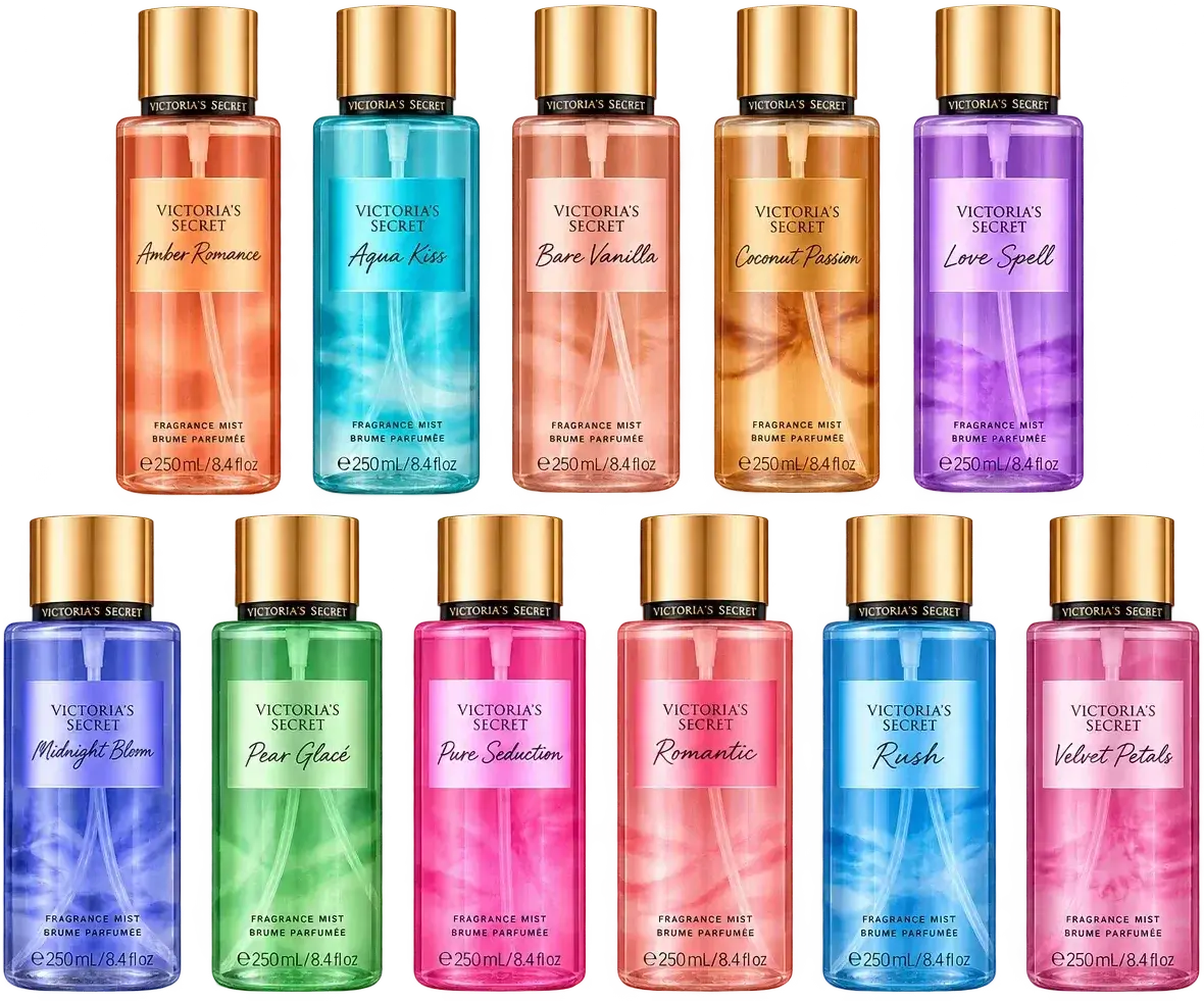 Once frascos de Victoria's Secret Fragrance Mist de 250 ml, cada uno de un color