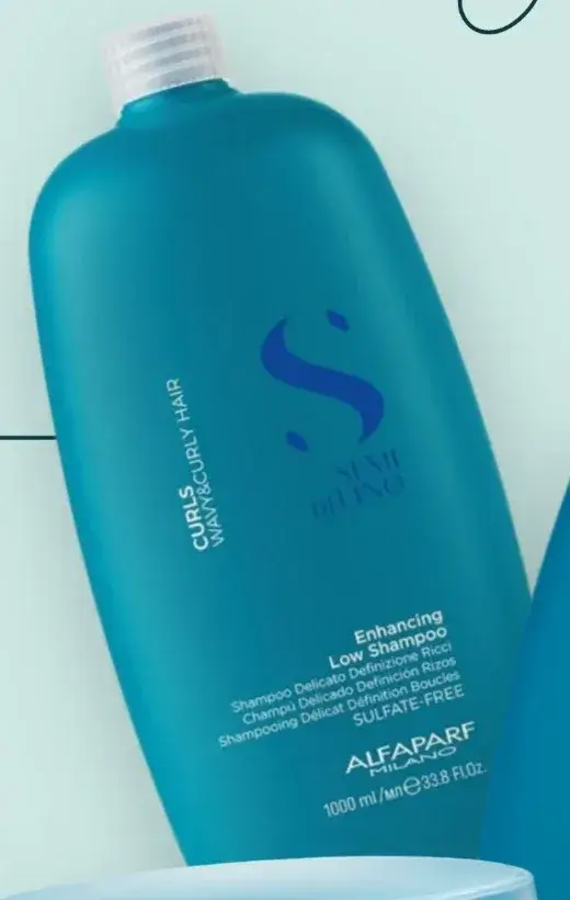 Frasco turquesa de Semi di Lino Curls Enhancing Low Shampoo