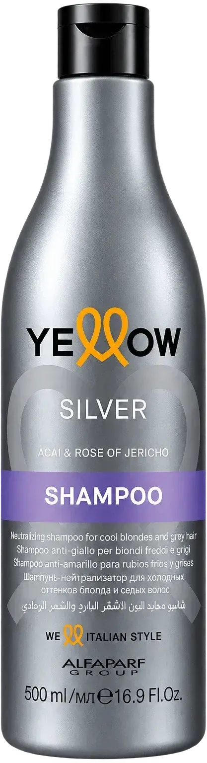 Frasco plateado de Yellow Silver Shampoo matizador de 500 ml