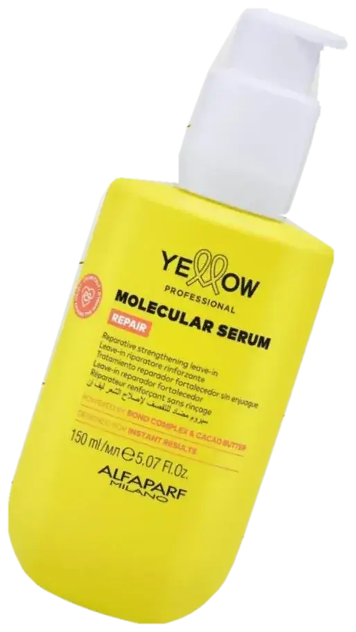 Frasco amarillo de Yellow Molecular Serum Repair de 150 ml, con dosificador
